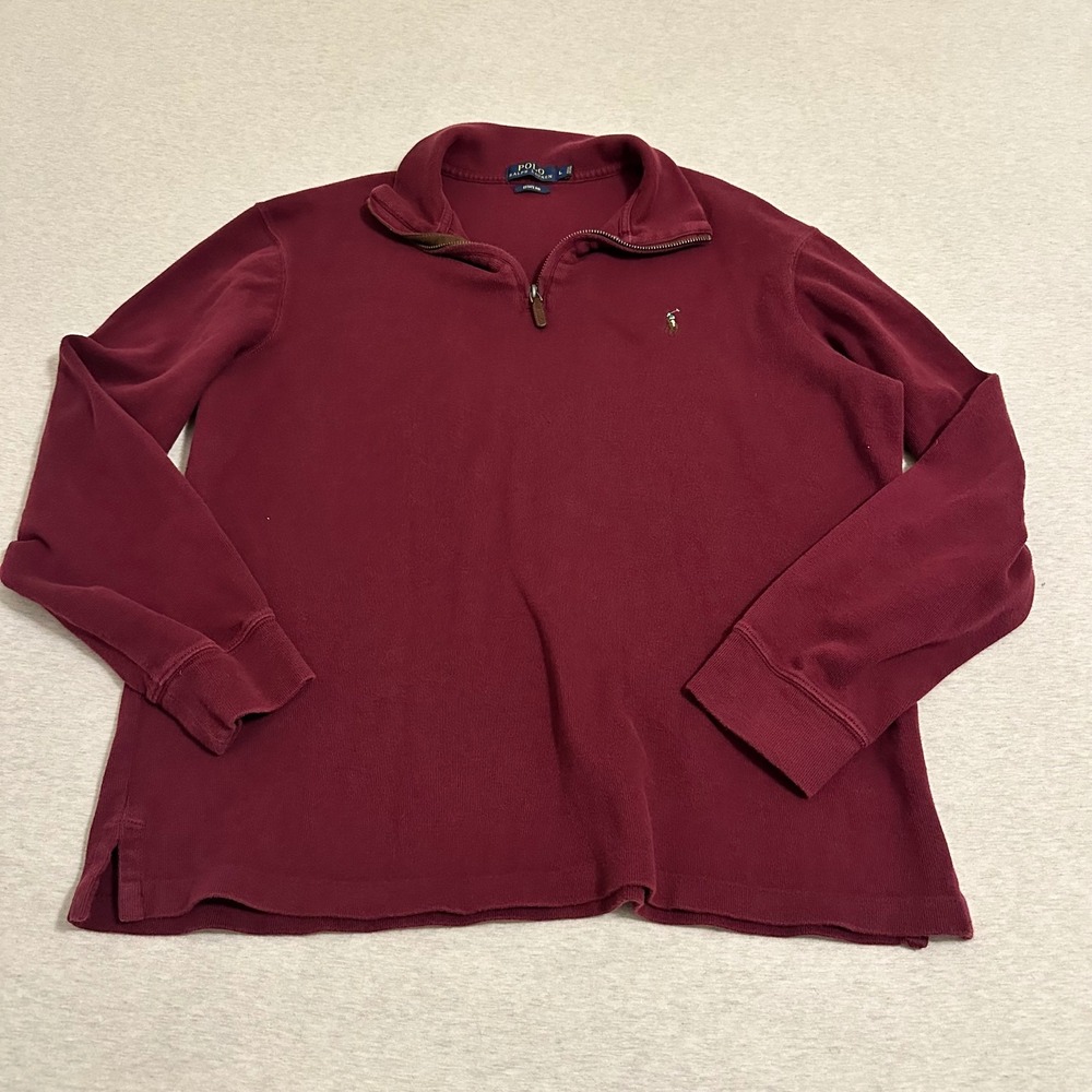 Polo Ralph Lauren‎ Mens Estate Rib Quarter Zip Pullover Burgundy Maroon Large